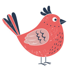 Traditional folk bird illustration. Stylized titmouse, sparrow. Hand drawn cute bird with texture © Hanna ArtLab