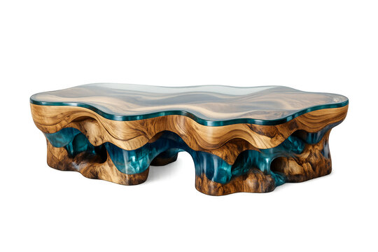 Unique epoxy resin and wood coffee table design
