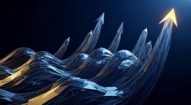 Abstract Digital Geometric Graph with Ascending Arrows Symbolizing Financial Growth and Business Success