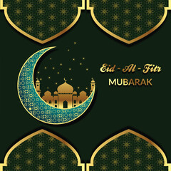 Elegant Eid Mubarak Greeting Card with Mosque Silhouette