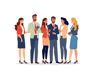 Obraz premium A diverse group of business professionals actively engaged in a collaborative discussion, illustrating teamwork, corporate communication, and strategic meetings in a modern office setting