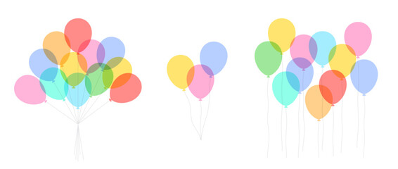 Balloons in cartoon flat style. Bunch of balloons. Colored balloons in simple style