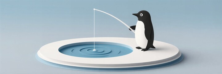 Penguin fishing fun illustration