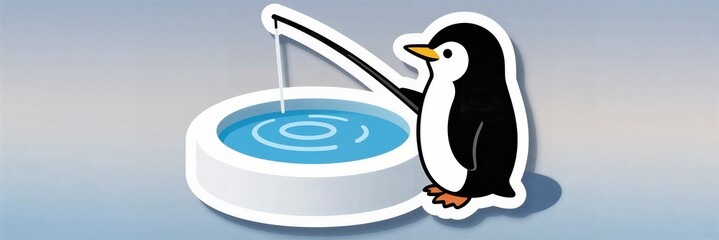 Penguin fishing fun illustration