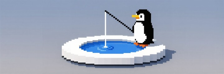 Penguin fishing fun illustration