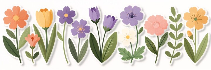 Hand drawn cartoon flowers material