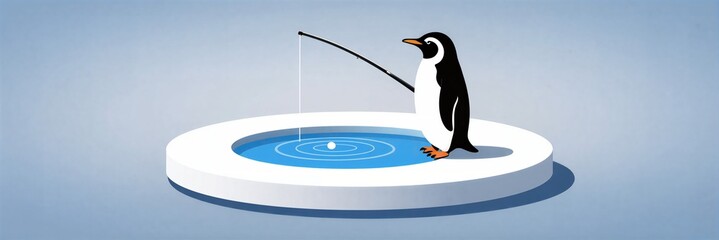 Penguin fishing fun illustration