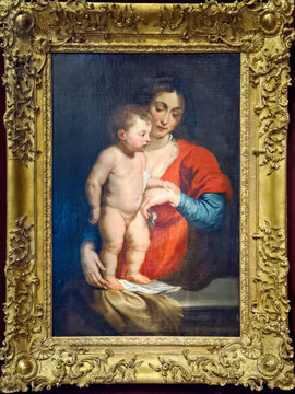 Peter Paul Rubens: Madonna mit dem Kind - Barockes Meisterwerk in Goldrahmen in der Kirche Sant'Agnese in Agone an der Piazza Navona in Rom. D