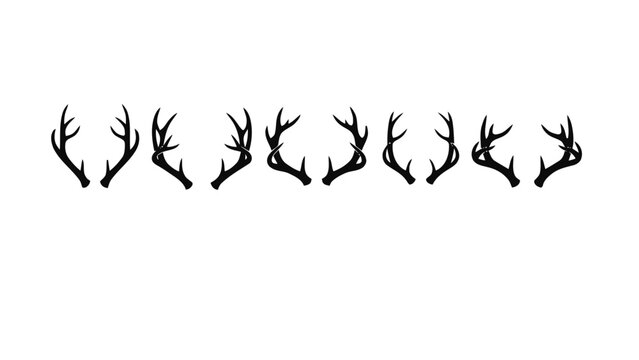 Vector illustration&nbsp;of set of eight different deer antler silhouettes and icons for hunting or wildlife design on a transparent background