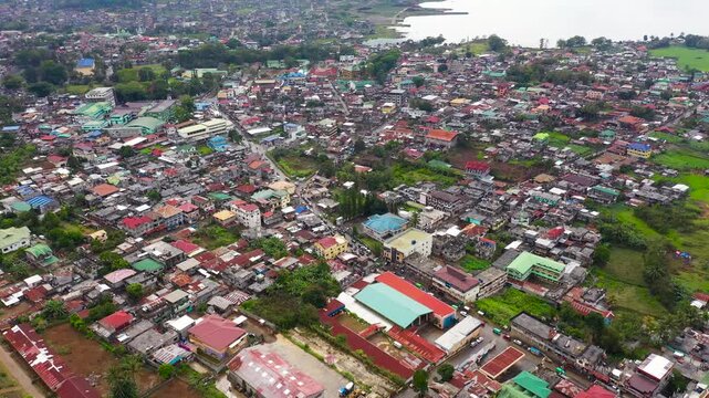 Aerial view of Marawi City located on the shore of lake Lanao restored after the attack of terrorists in 2017. Lanao del Sur, Philippines.