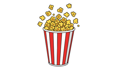 Bursting Popcorn in Striped Red and White Cinema Bucket Illustration