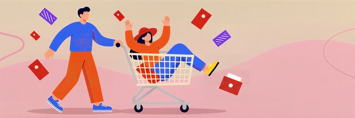 Shopping carnival character illustration