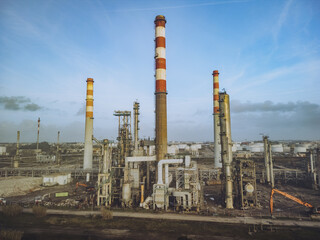 Aerial View Industrial Chimneys Piercing