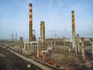 Aerial View Industrial Chimneys Piercing