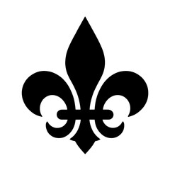 Classic fleur de lis heraldic symbol with symmetrical lily petals for royal luxury branding isolated on transparent background. © SuprabhBarua