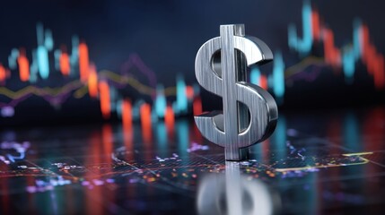 A modern workspace desk displays colorful economic data charts,