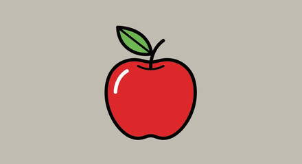 Fototapeta premium Illustration of a red apple with a green leaf on a neutral background viewed from the front