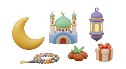 Cute Rounded 3D Ramadan Icon Set