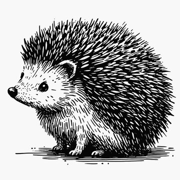 Curious Quills Hedgehog line art drawing ink sketch vector hand drawn illustration background