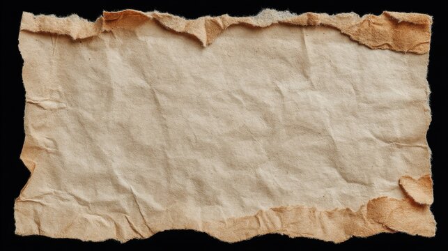 Old textured paper sheet with uneven edges, aged appearance, natural color, vintage style, rustic feel, suitable for background and creative projects