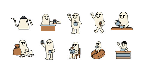 Kawaii Coffee Character Set