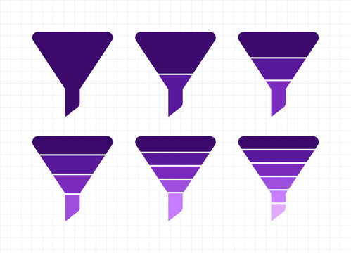 funnel chart infographic for business workflow, sales process and marketing strategy. 1, 2, 3, 4, 5 and 6 parts. vector editable 
