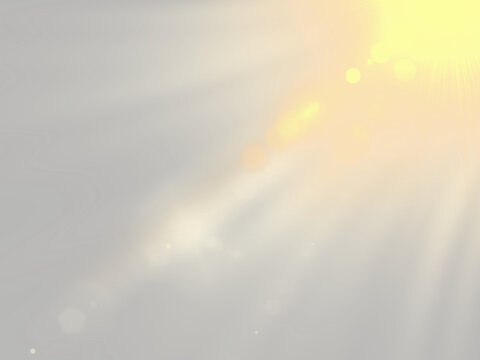 sun flare, bright light effect, abstract lens flare overlay with radiant golden rays and bokeh for elegant design backgrounds