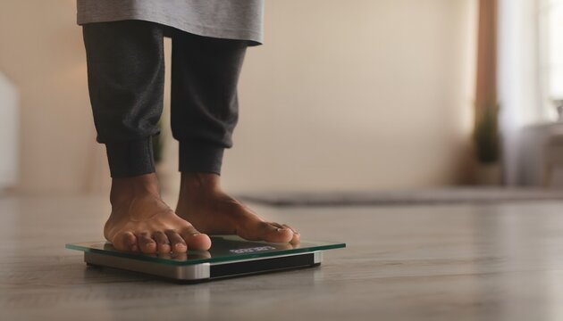 Person standing on a digital scale to measure their body weight
