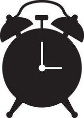Simple black alarm clock icon with white hands on plain background
