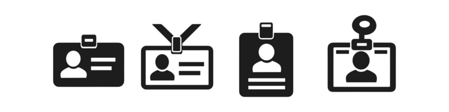 Collection of four different black and white icons representing identification badges