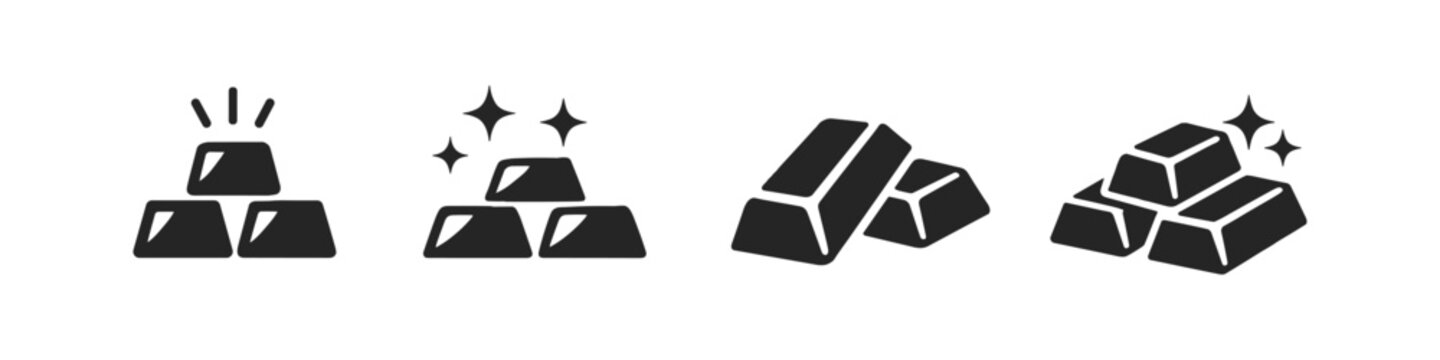 Collection of black icons representing gold bars in various arrangements and styles