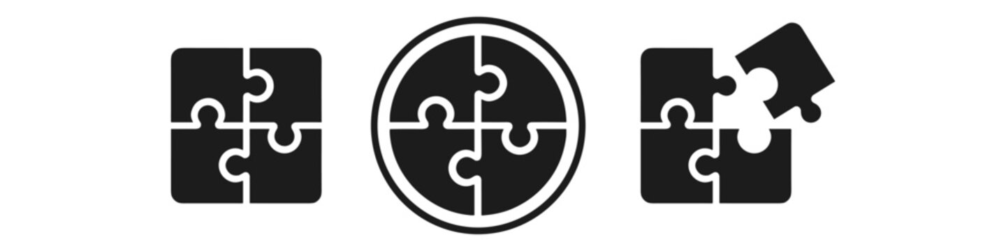 Set of puzzle icons representing connection, teamwork, and problem-solving concepts