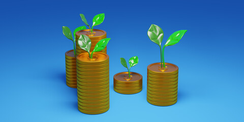 Infographic design. Money growth 3D coin template. 3d render.