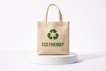Eco-friendly reusable shopping bag made from recycled materials on display
