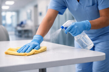 Professional cleaning and sanitization of hospital table surfaces