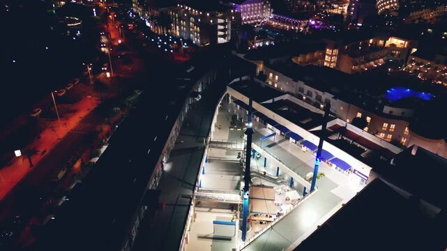 illuminated night city downtown, light streets of financial district, Tenerife