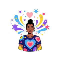 Fototapeta premium Self-Love Concept with Person and Floating Abstract Shapes, Modern Flat Vector Illustration