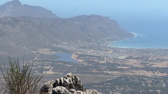 View of Gordon&rsquo;s Bay from the top of Hottentots Holland Mountains.