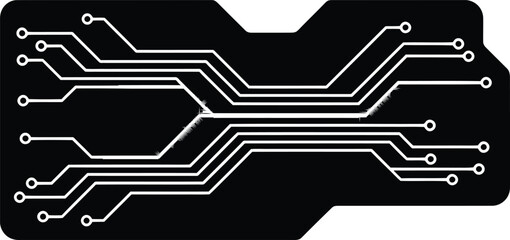Obraz premium A simplified, black silhouette of a circuit board, with a single, glowing line tracing a path. Emphasize the grid-like structure