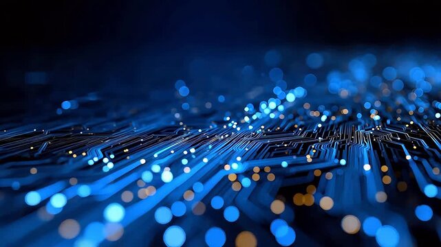 Blue circuit board with glowing lights