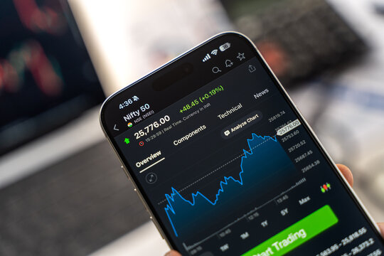 National Stock Exchange or NSE logo is displayed on the screen of a smartphone, in Bangalore, India, on February 12, 2026
