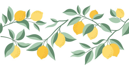 Lemon branch border illustration with fresh citrus fruits and green leaves.