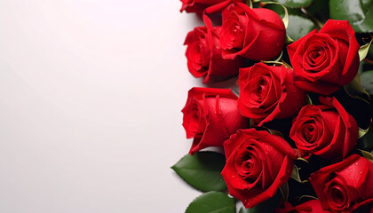 Red roses bouquet on white background with copy space
