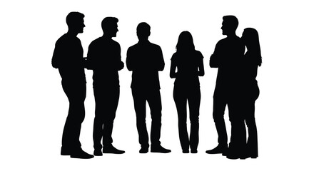 A group of five people stand closely together facing forward in a striking black silhouette high quality professional detailed modern elegant © RMvectors02