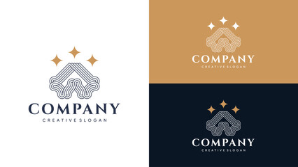 Naklejka premium Geometric House Shape W or A Initial Logo Template with Stars for Luxury Homes and Interior Design