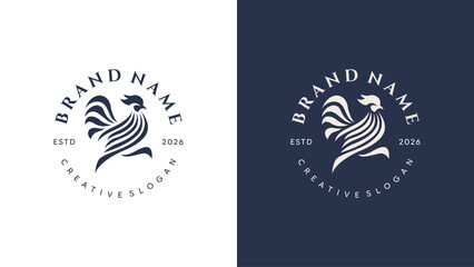 Luxury Rooster Graphic Icon Retro Emblem Design with Circular Typography for Premium Food Label © EndR_ID