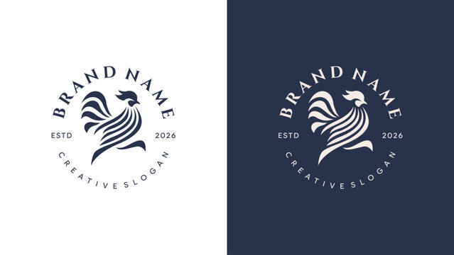 Luxury Rooster Graphic Icon Retro Emblem Design with Circular Typography for Premium Food Label