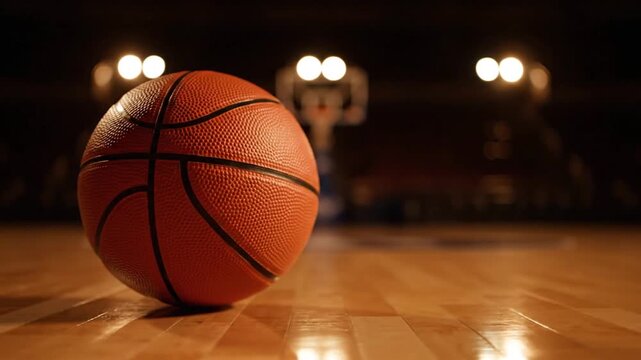 Basketball on court indoors.