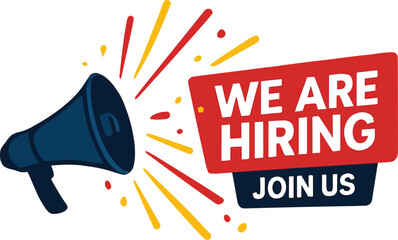 A dark blue megaphone is shown on the left side of the image, emitting a blast of colorful lines and shapes.