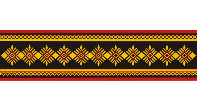 Traditional Lao textile border pattern with geometric gold and red.